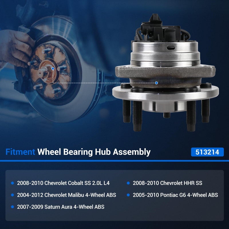 Autoround 513214 Front Wheel Bearing Hub Assembly Fit for Chevy Malibu 04-12, Cobalt/HHR 08-10, Pontiac G6 05-10, Saturn Aura 07-09, 5-Lug w/ABS - Image 2